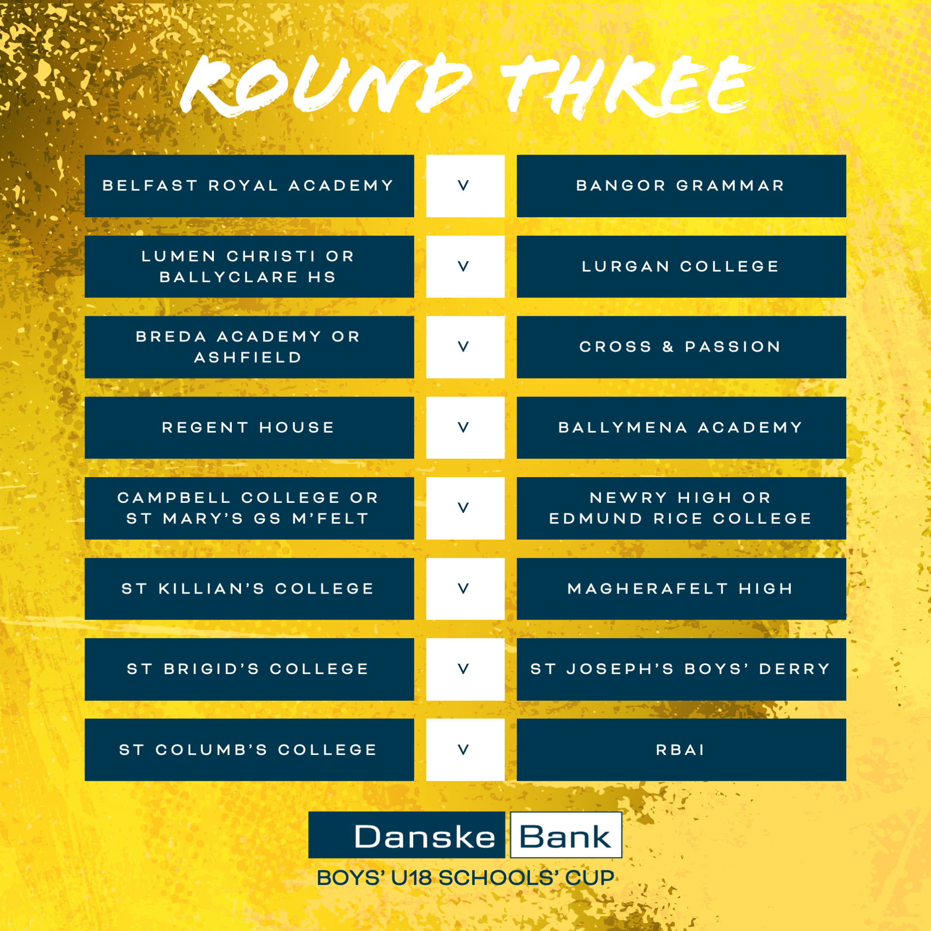 Danske Bank Boys' U18 Schools' Cup round three draw